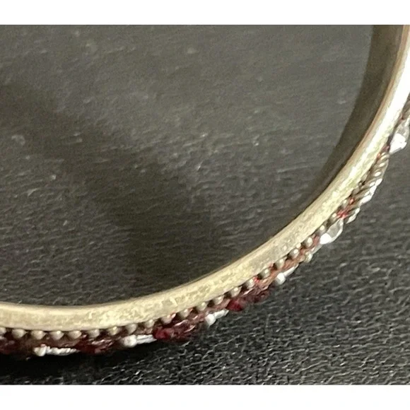 Vintage Rhinestone Bangle Bracelet Red White Sparkly Retro - Picture 9 of 14